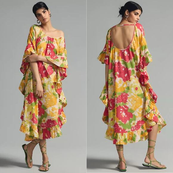 Maeve Floral Ruffle-Hem Kaftan - Picture 1 of 6